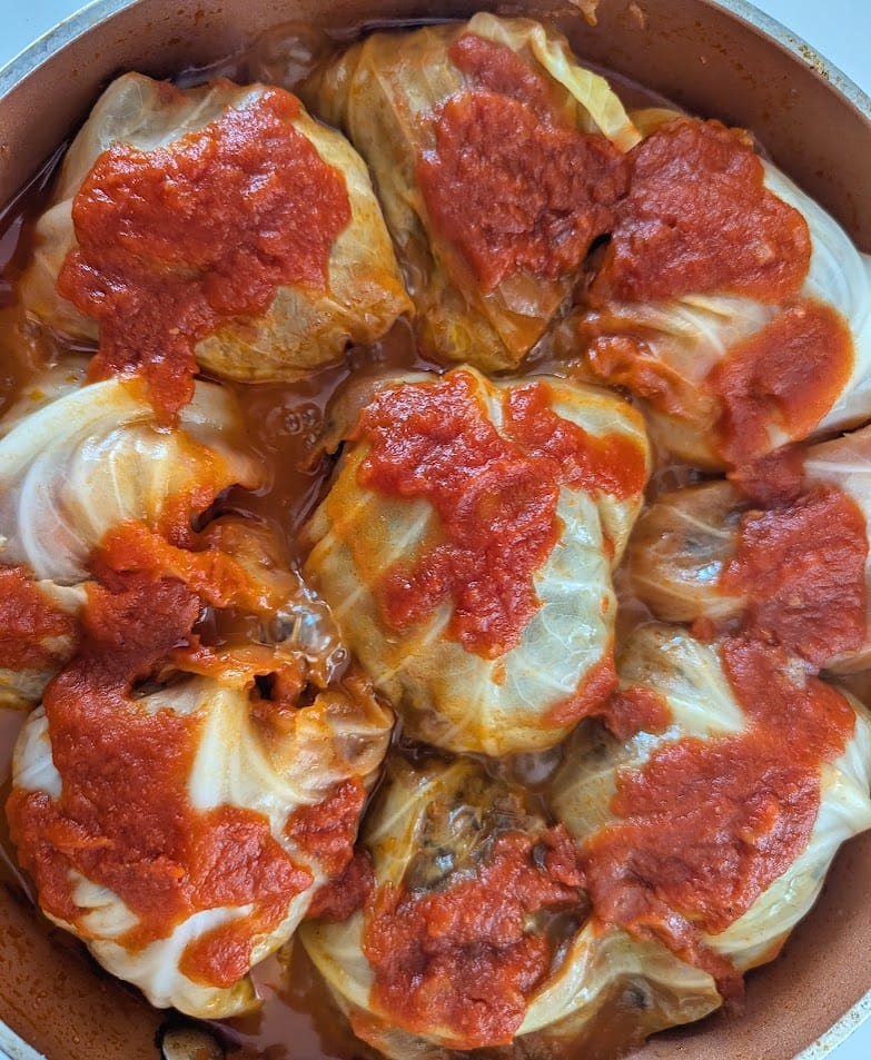 Stuffed cabbage cooked in tomato sauce